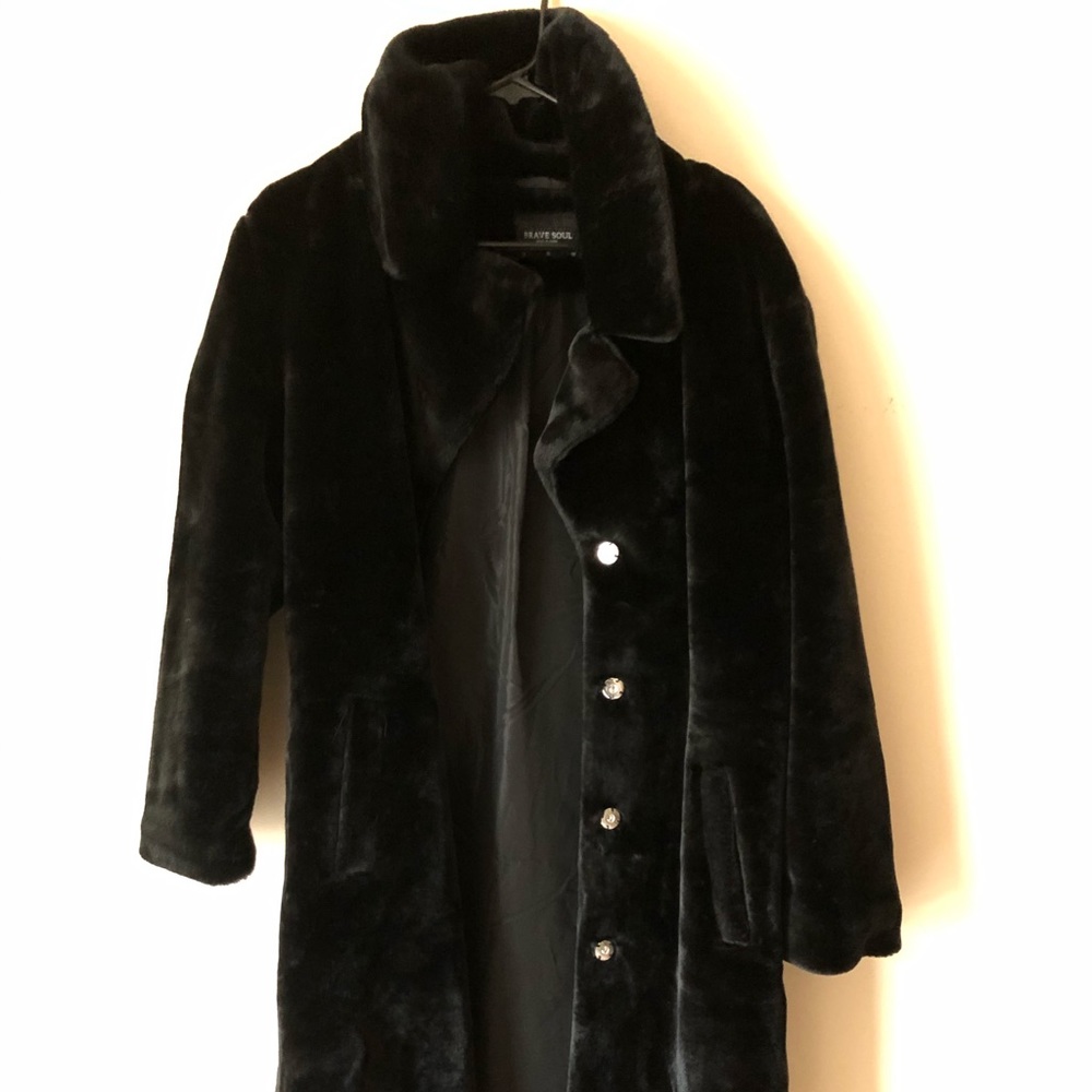 Black Faux Fur Floor Length Coat